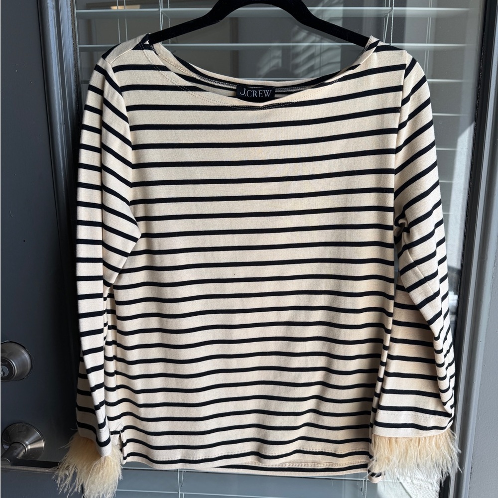 NWT J.Crew Striped Long Sleeve Top with Feather Cuffs Size Medium